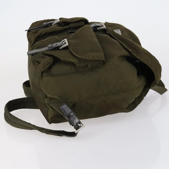 PRADA Backpack Nylon Khaki Silver Auth 150289 main image 14